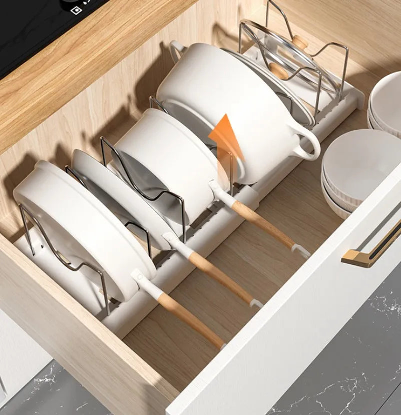 Expandable Cabinet Pot & Pan Organizer – Adjustable Divider Rack for Pots, Pans & Lids