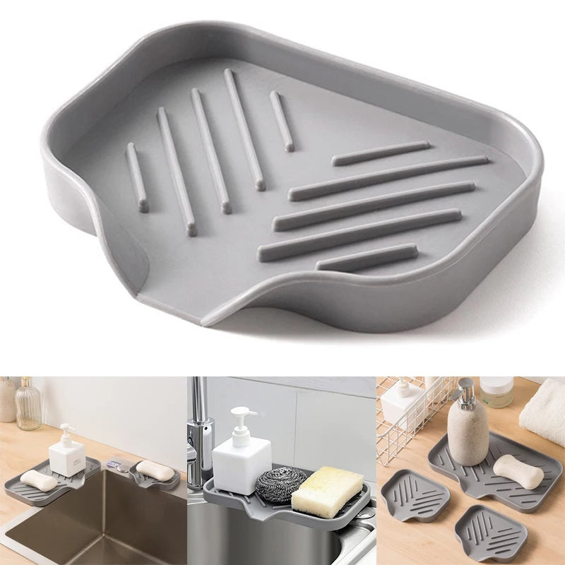 Silicone Kitchen Sink Sponge Holder – Auto-Draining Sink Caddy Organizer