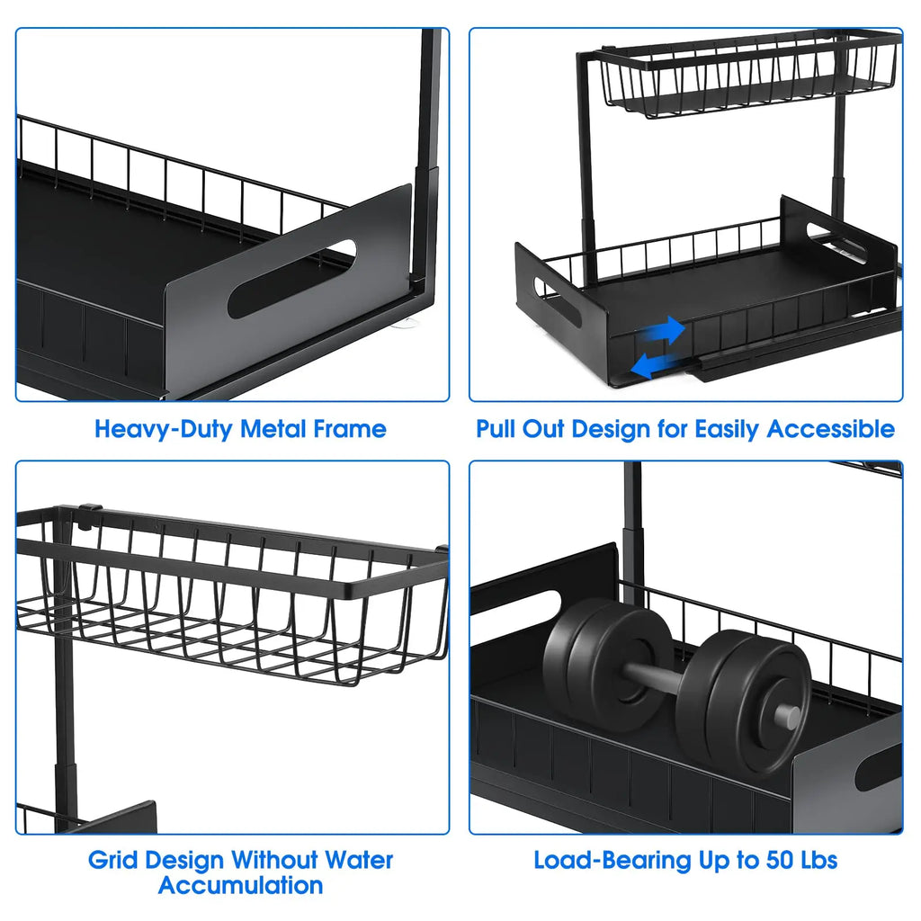 Under Sink Organizer – 2-Tier Sliding Pull-Out Cabinet Basket for Kitchen & Bathroom