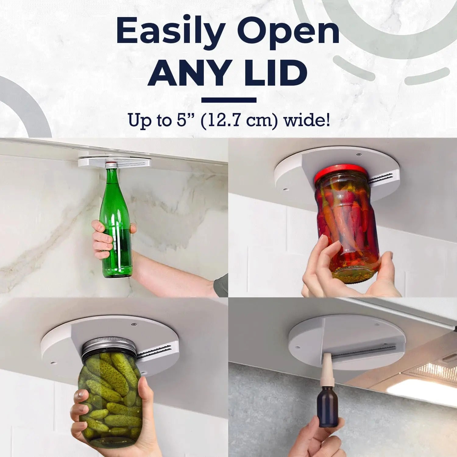 Under Cabinet Jar & Bottle Opener – One-Handed, No-Effort Lid Remover for Seniors & Arthritis