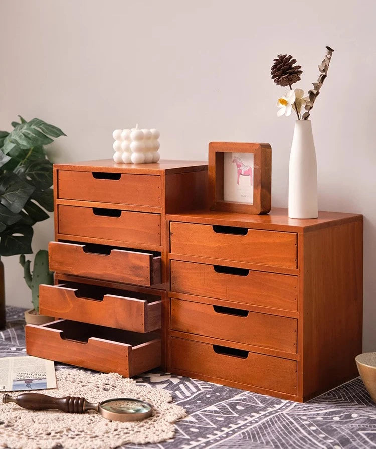 Japanese-Style Wooden Storage Drawers – Minimalist Solid Wood Desk Organizer, 1–4 Drawer Options