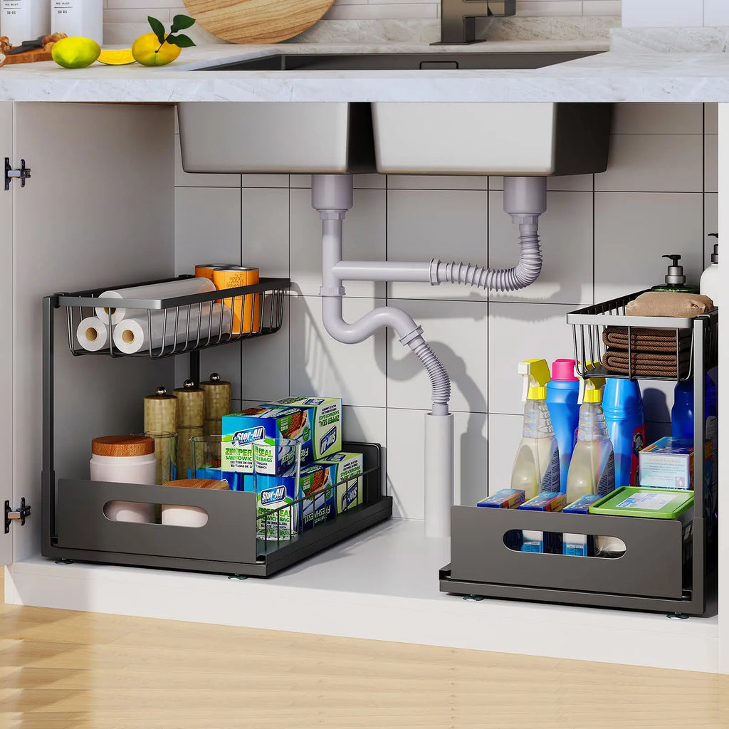 Under Sink Organizer – 2-Tier Sliding Pull-Out Cabinet Basket for Kitchen & Bathroom