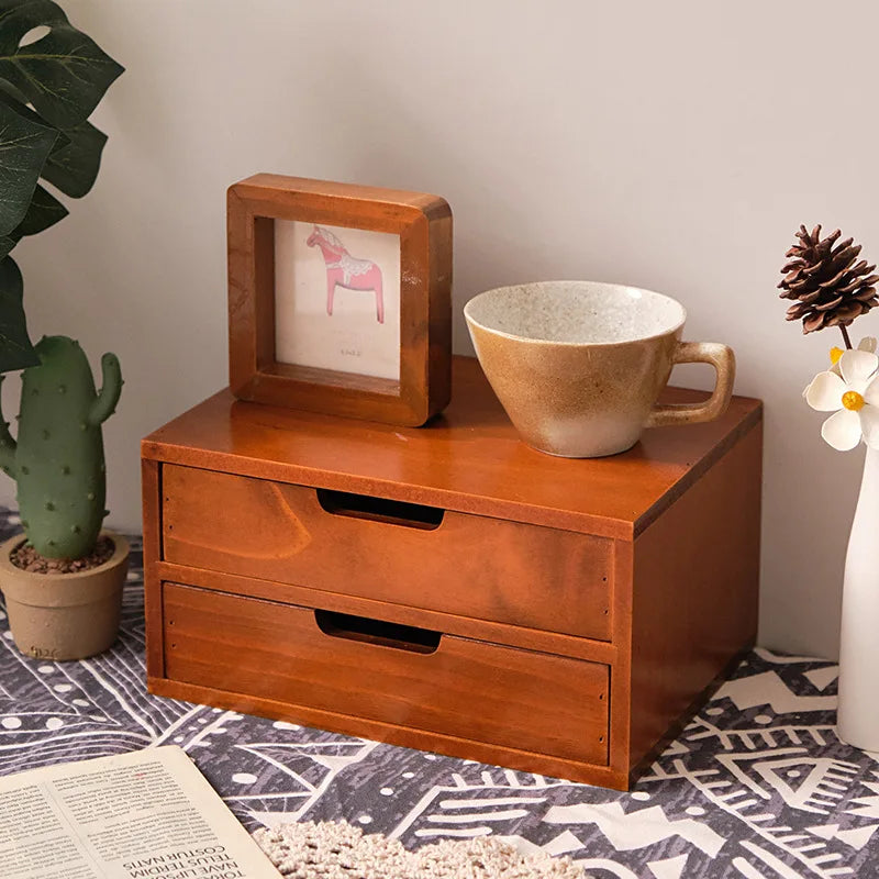 Japanese-Style Wooden Storage Drawers – Minimalist Solid Wood Desk Organizer, 1–4 Drawer Options