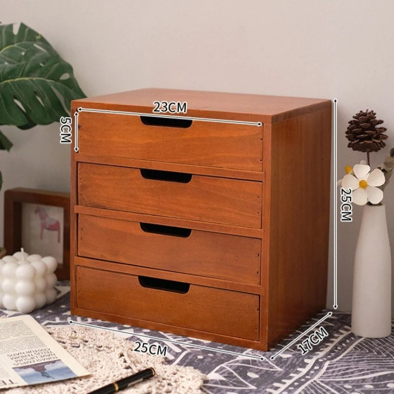 Japanese-Style Wooden Storage Drawers – Minimalist Solid Wood Desk Organizer, 1–4 Drawer Options