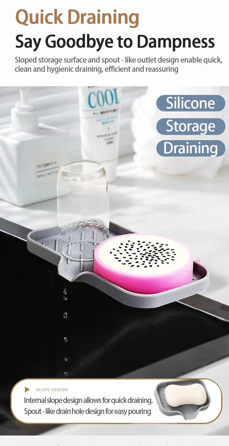 Silicone Kitchen Sink Sponge Holder – Auto-Draining Sink Caddy Organizer