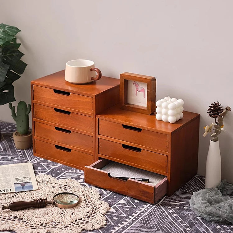 Japanese-Style Wooden Storage Drawers – Minimalist Solid Wood Desk Organizer, 1–4 Drawer Options