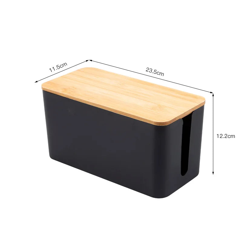 Bamboo Cable & Wire Storage Organizer Box