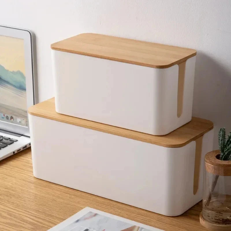 Bamboo Cable & Wire Storage Organizer Box