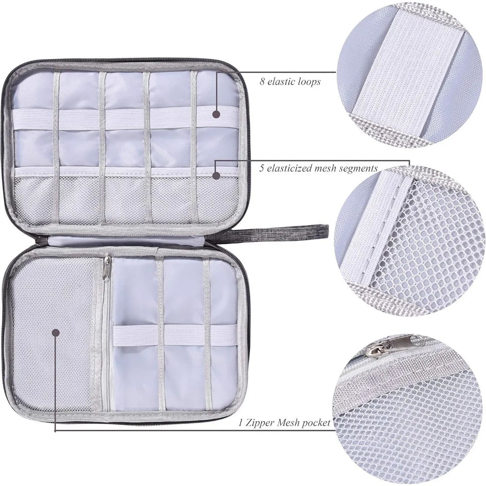 Waterproof Electronics Organizer Bag – Travel Cable & Accessories Pouch, 8 Cable Loops, Lightweight 120g