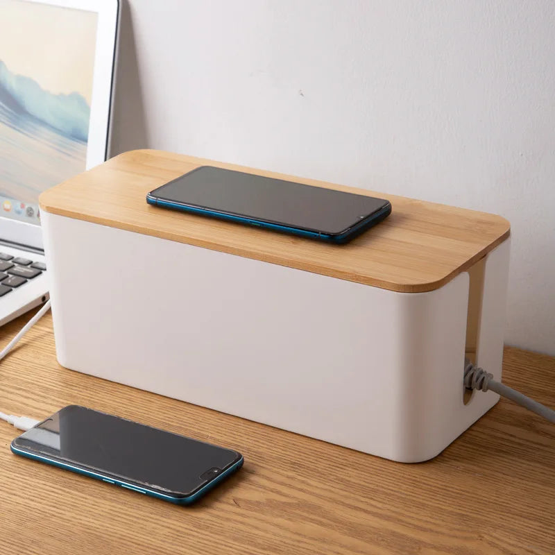 Bamboo Cable & Wire Storage Organizer Box