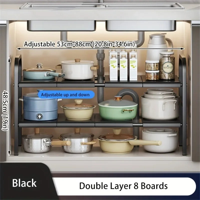 Expandable Under Sink & Cabinet Shelf Organizer – Multi-Use Storage Rack for Kitchen & Bathroom