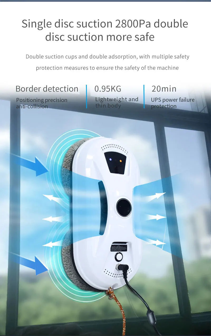 Automatic Window Cleaning Robot – 5600PA Dual Suction, 3 Modes, UPS Backup, Streak-Free Glass Cleaner