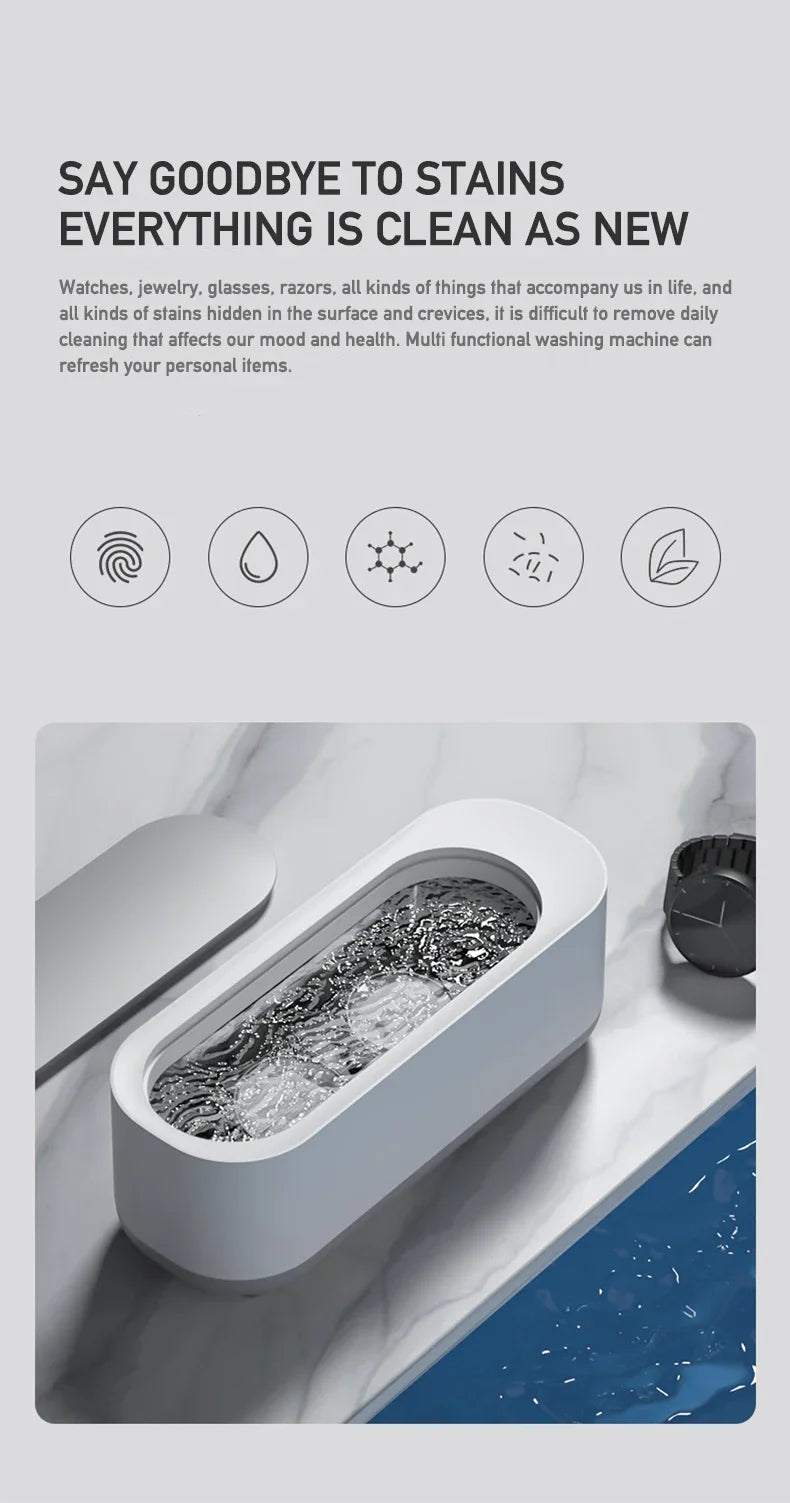Mini Ultrasonic Cleaning Machine for Jewelry, Glasses & Watches (Battery Not Included)