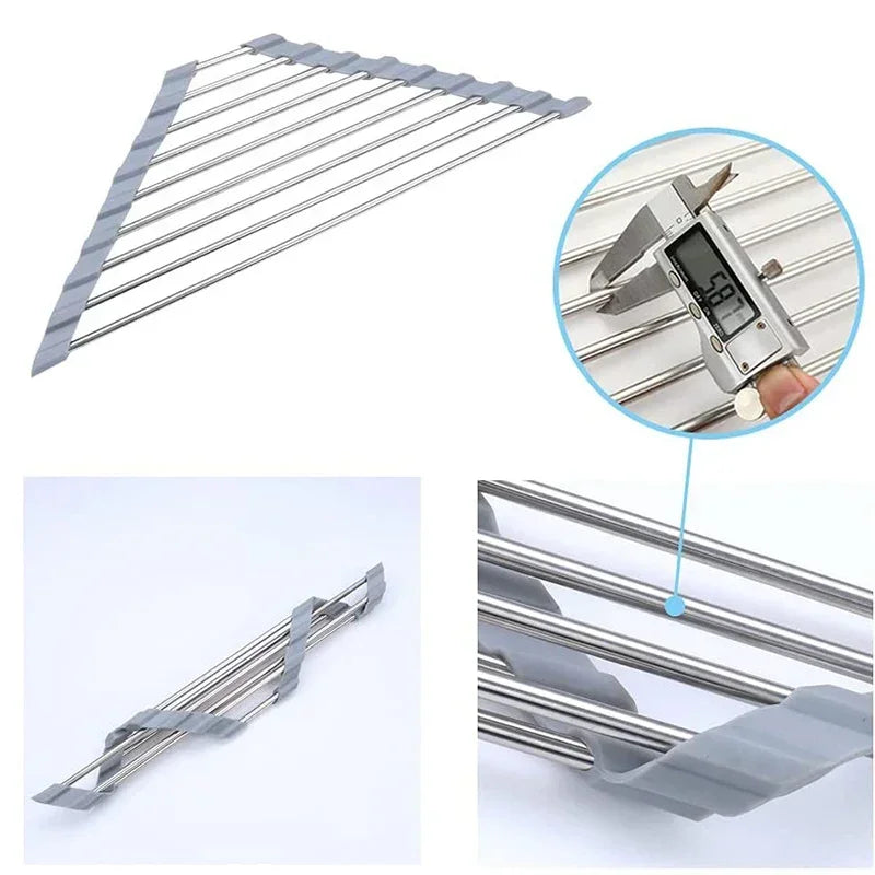 Foldable Triangle Dish Drying Rack – Corner Sink Organizer & Stainless Steel Drainer