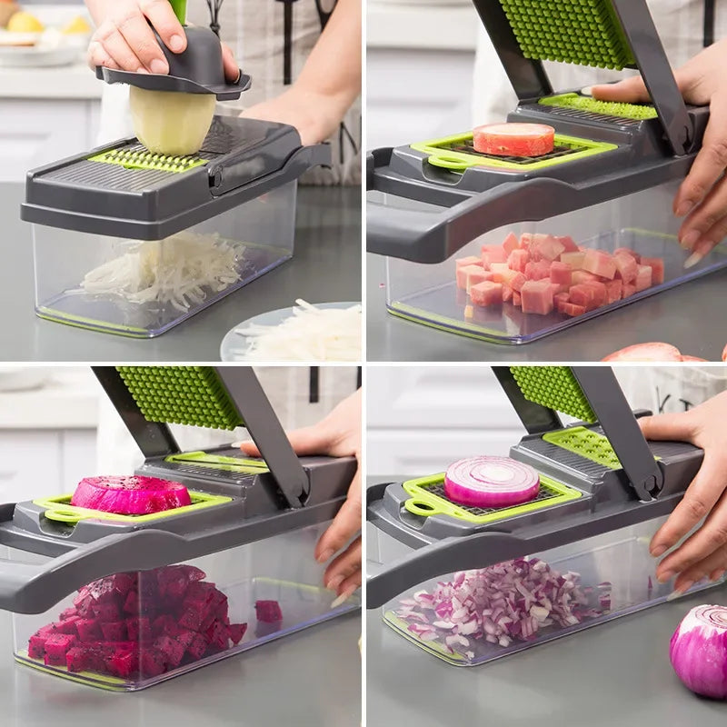 14/16-in-1 Multifunctional Vegetable Chopper & Onion Dicer – Stainless Steel Blades, 12/14/16 Functions