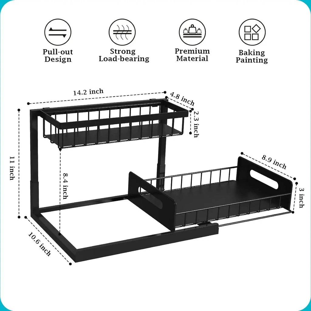 Under Sink Organizer – 2-Tier Sliding Pull-Out Cabinet Basket for Kitchen & Bathroom