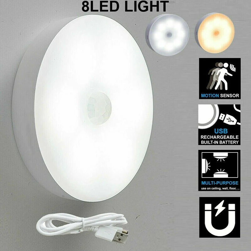 USB Rechargeable Motion Sensor Night Light – Wireless LED Lamp for Kitchen, Closet & Hallway