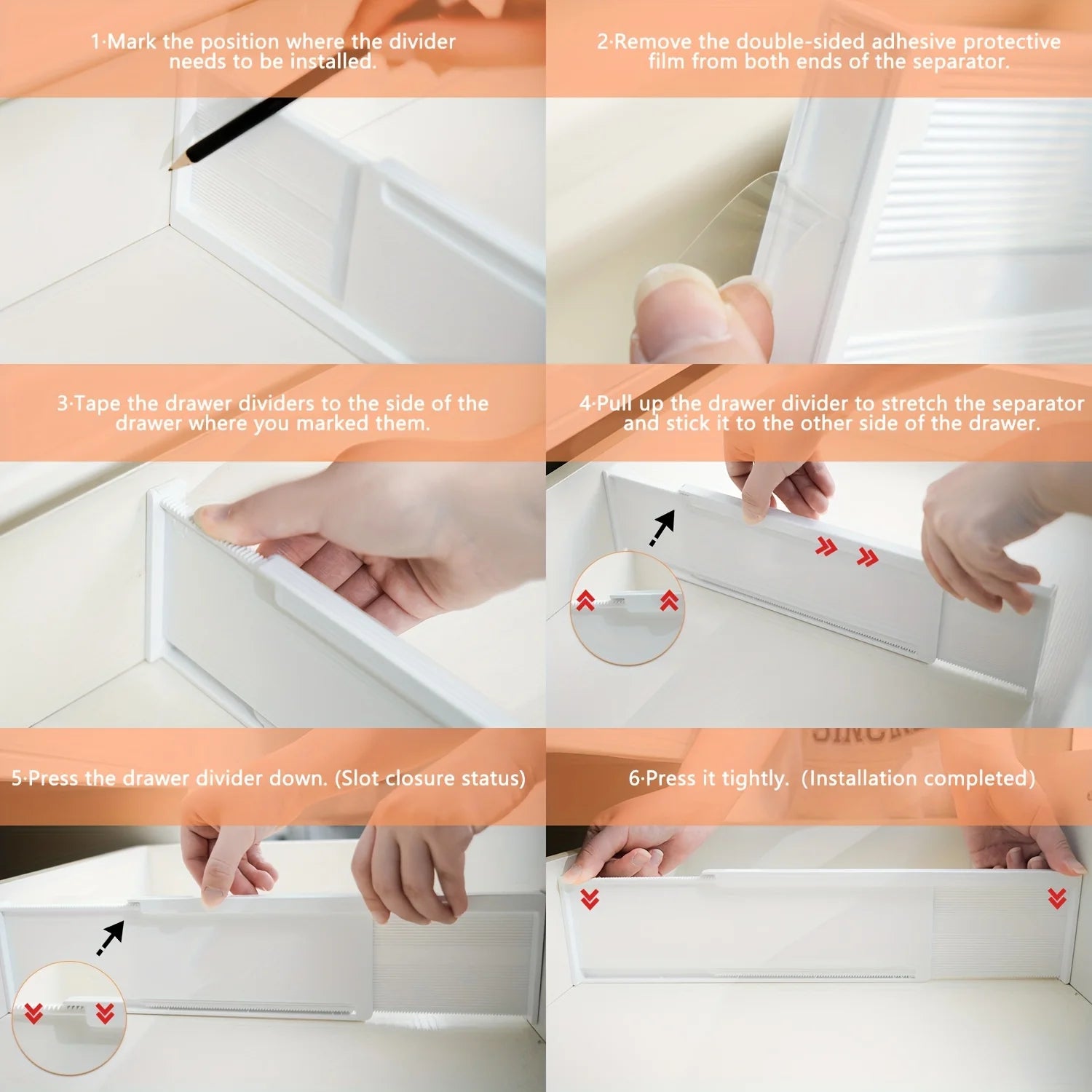 Adjustable Drawer Dividers Organizer – 6-Pack Expandable Separators for Kitchen, Dresser & Vanity