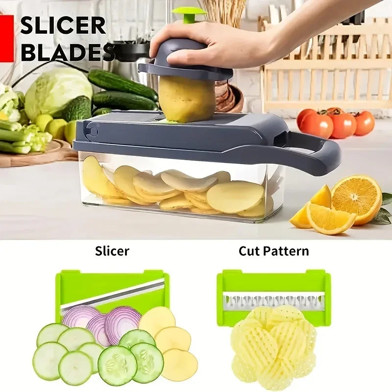 14/16-in-1 Multifunctional Vegetable Chopper & Onion Dicer – Stainless Steel Blades, 12/14/16 Functions