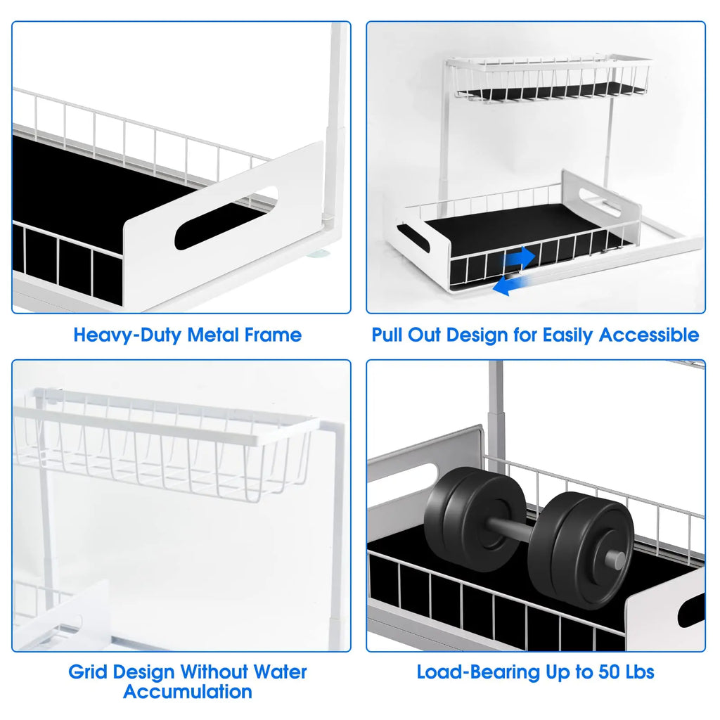 Under Sink Organizer – 2-Tier Sliding Pull-Out Cabinet Basket for Kitchen & Bathroom