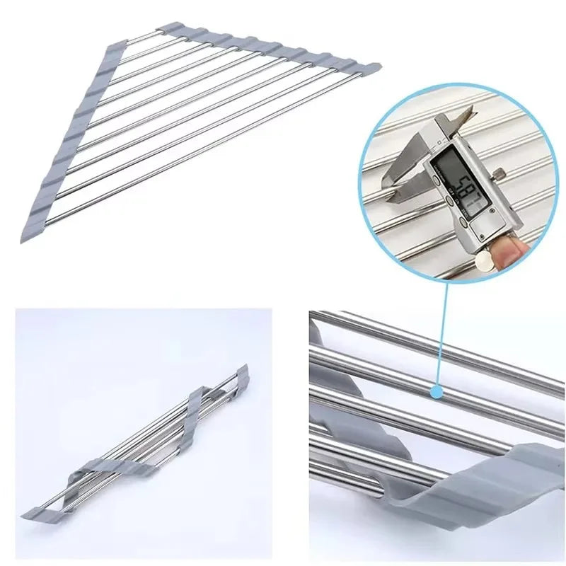 Foldable Triangle Dish Drying Rack – Corner Sink Organizer & Stainless Steel Drainer