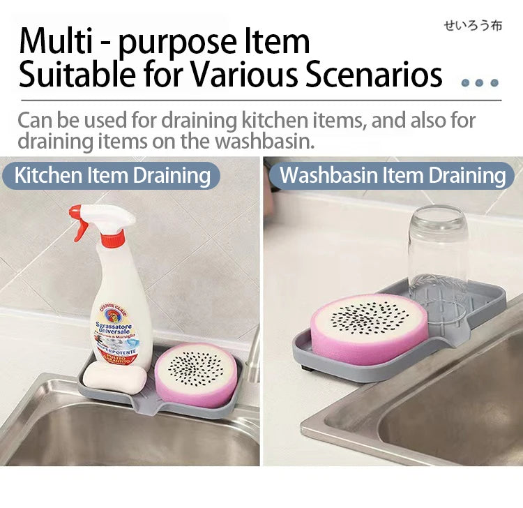 Silicone Kitchen Sink Sponge Holder – Auto-Draining Sink Caddy Organizer