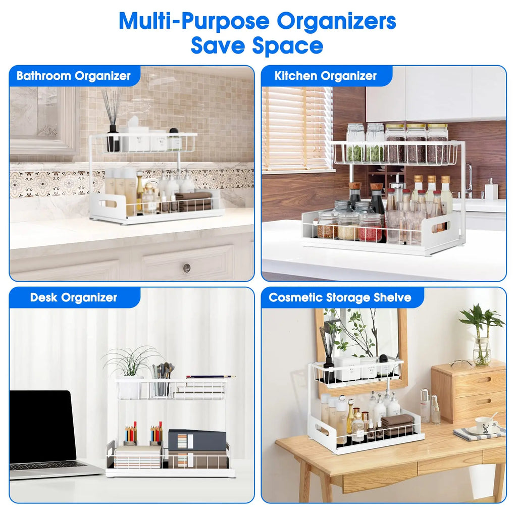 Under Sink Organizer – 2-Tier Sliding Pull-Out Cabinet Basket for Kitchen & Bathroom