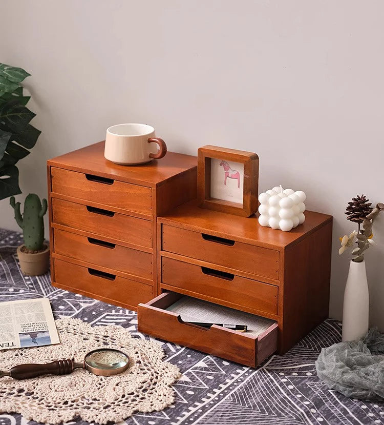 Japanese-Style Wooden Storage Drawers – Minimalist Solid Wood Desk Organizer, 1–4 Drawer Options
