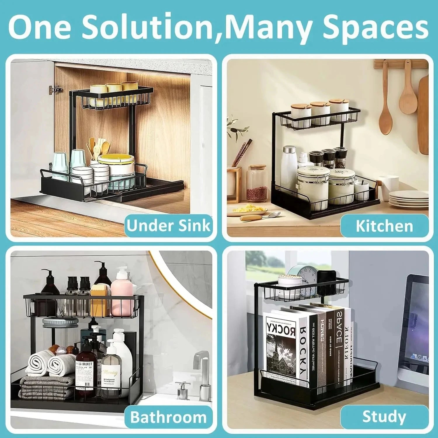 Under Sink Organizer – 2-Tier Sliding Pull-Out Cabinet Basket for Kitchen & Bathroom