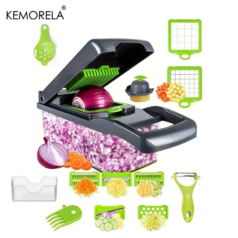 14/16-in-1 Multifunctional Vegetable Chopper & Onion Dicer – Stainless Steel Blades, 12/14/16 Functions