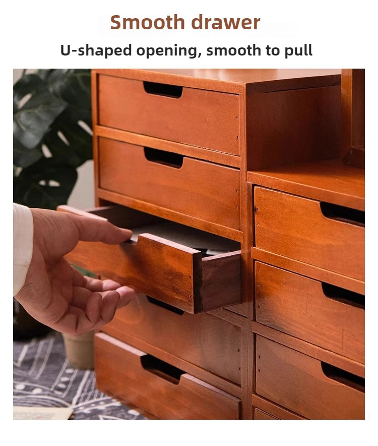 Japanese-Style Wooden Storage Drawers – Minimalist Solid Wood Desk Organizer, 1–4 Drawer Options