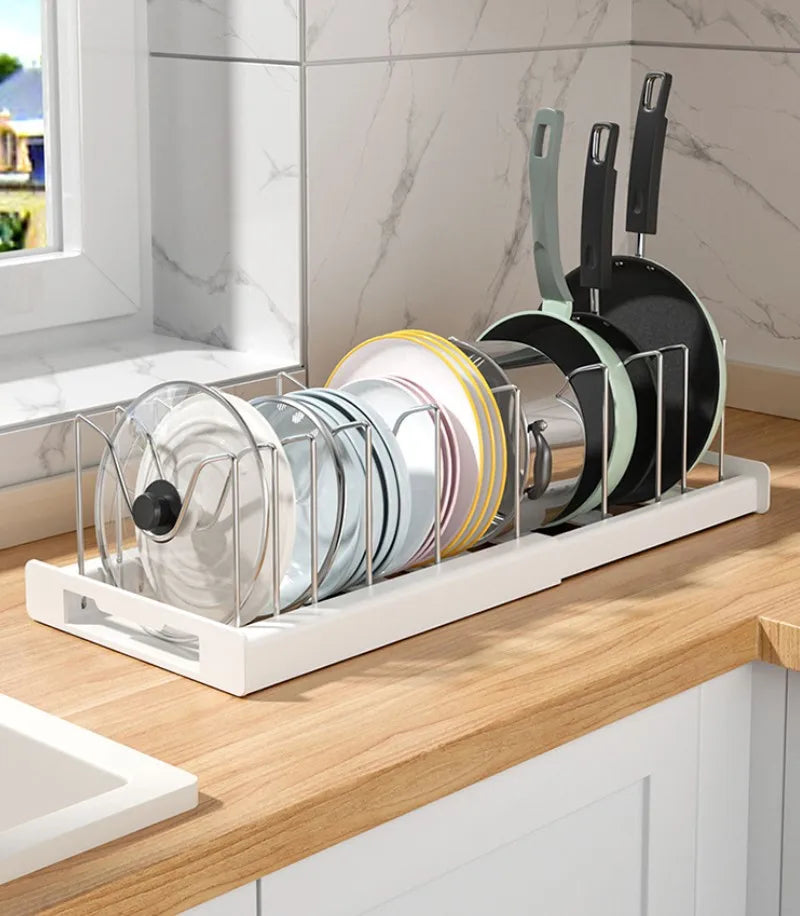 Expandable Cabinet Pot & Pan Organizer – Adjustable Divider Rack for Pots, Pans & Lids