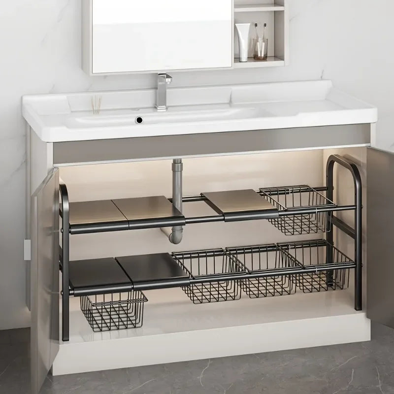 Expandable Under Sink & Cabinet Shelf Organizer – Multi-Use Storage Rack for Kitchen & Bathroom