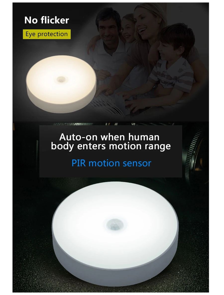 USB Rechargeable Motion Sensor Night Light – Wireless LED Lamp for Kitchen, Closet & Hallway