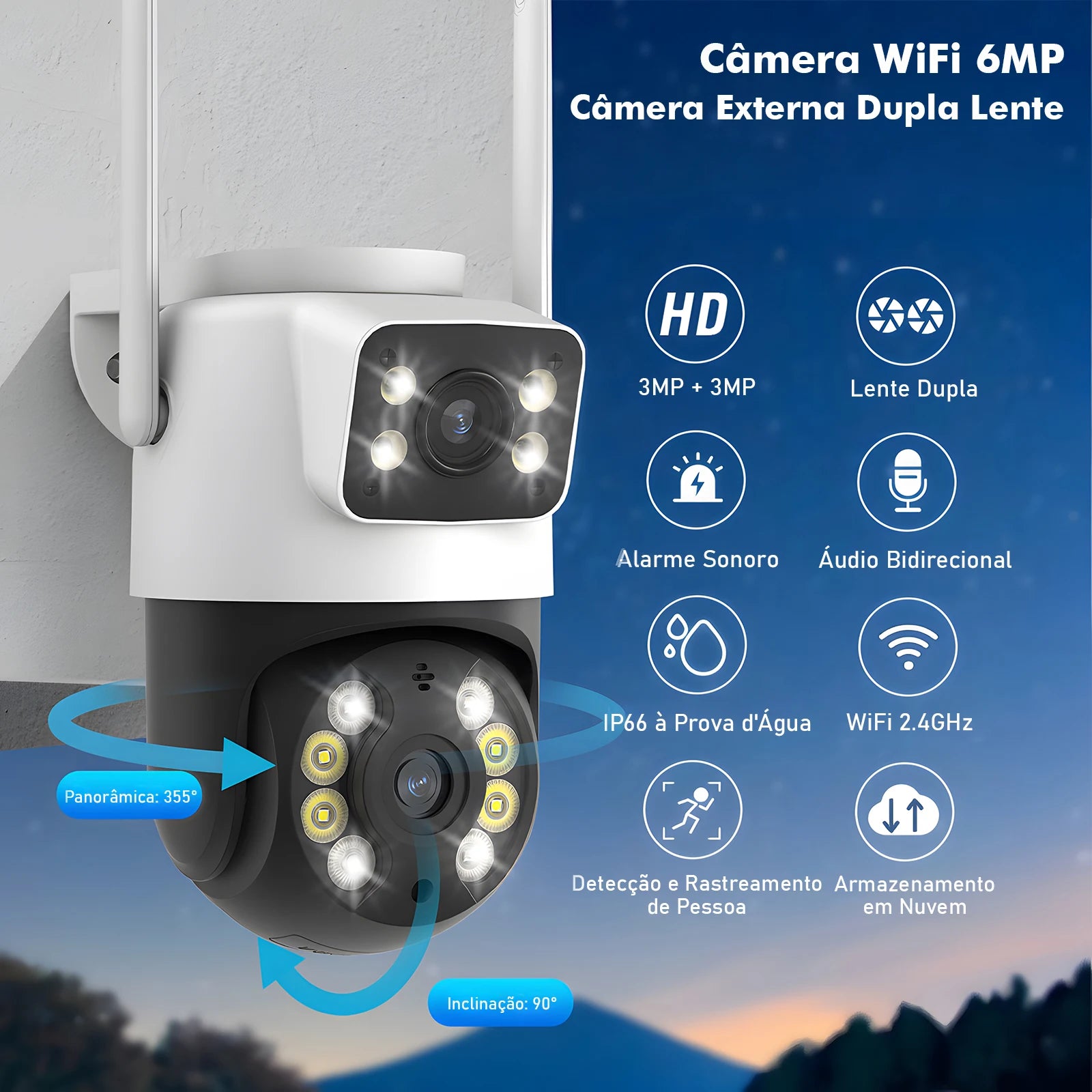 3MP Dual-Lens WiFi Security Camera – Waterproof Outdoor Surveillance, Wide-Angle, Smartphone Monitoring