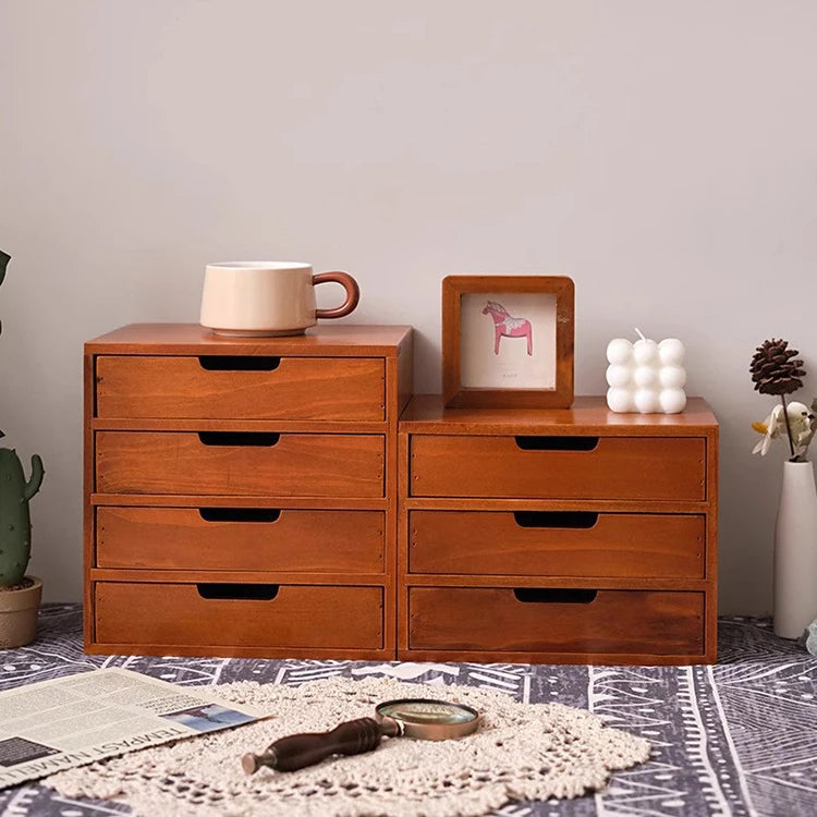 Japanese-Style Wooden Storage Drawers – Minimalist Solid Wood Desk Organizer, 1–4 Drawer Options