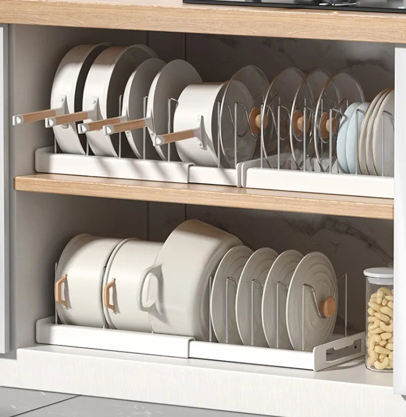 Expandable Cabinet Pot & Pan Organizer – Adjustable Divider Rack for Pots, Pans & Lids