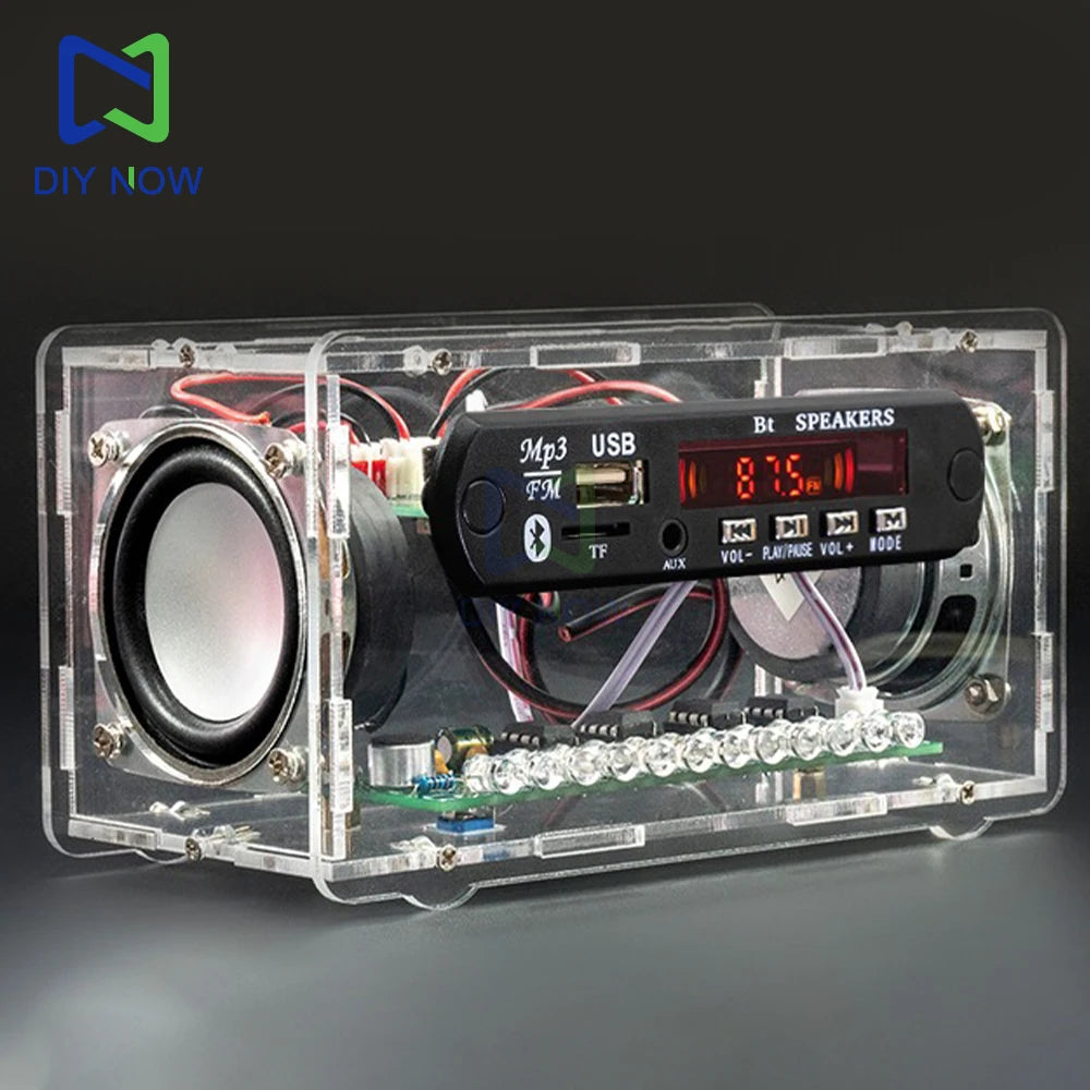 Bluetooth 5.0 Speaker DIY Kit – FM Radio, 12-LED Level Indicator, USB/SD Playback, Remote Control