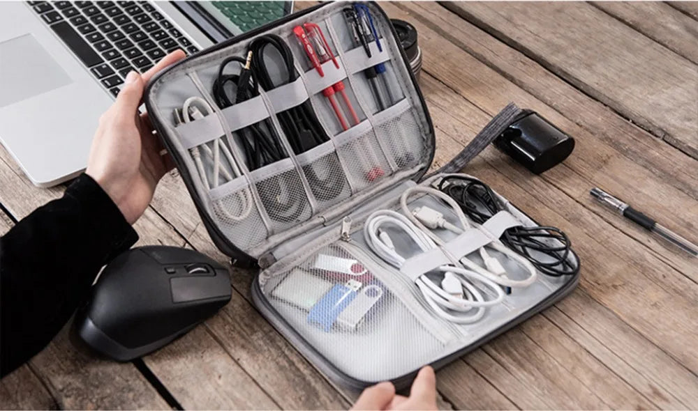 Waterproof Electronics Organizer Bag – Travel Cable & Accessories Pouch, 8 Cable Loops, Lightweight 120g