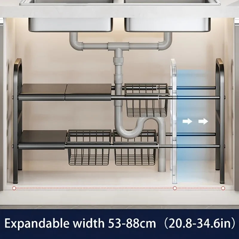 Expandable Under Sink & Cabinet Shelf Organizer – Multi-Use Storage Rack for Kitchen & Bathroom