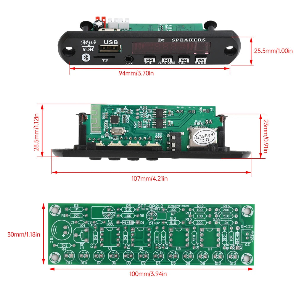Bluetooth 5.0 Speaker DIY Kit – FM Radio, 12-LED Level Indicator, USB/SD Playback, Remote Control
