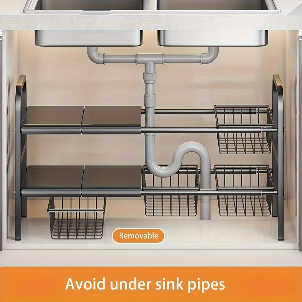 Expandable Under Sink & Cabinet Shelf Organizer – Multi-Use Storage Rack for Kitchen & Bathroom