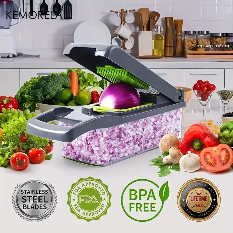 14/16-in-1 Multifunctional Vegetable Chopper & Onion Dicer – Stainless Steel Blades, 12/14/16 Functions