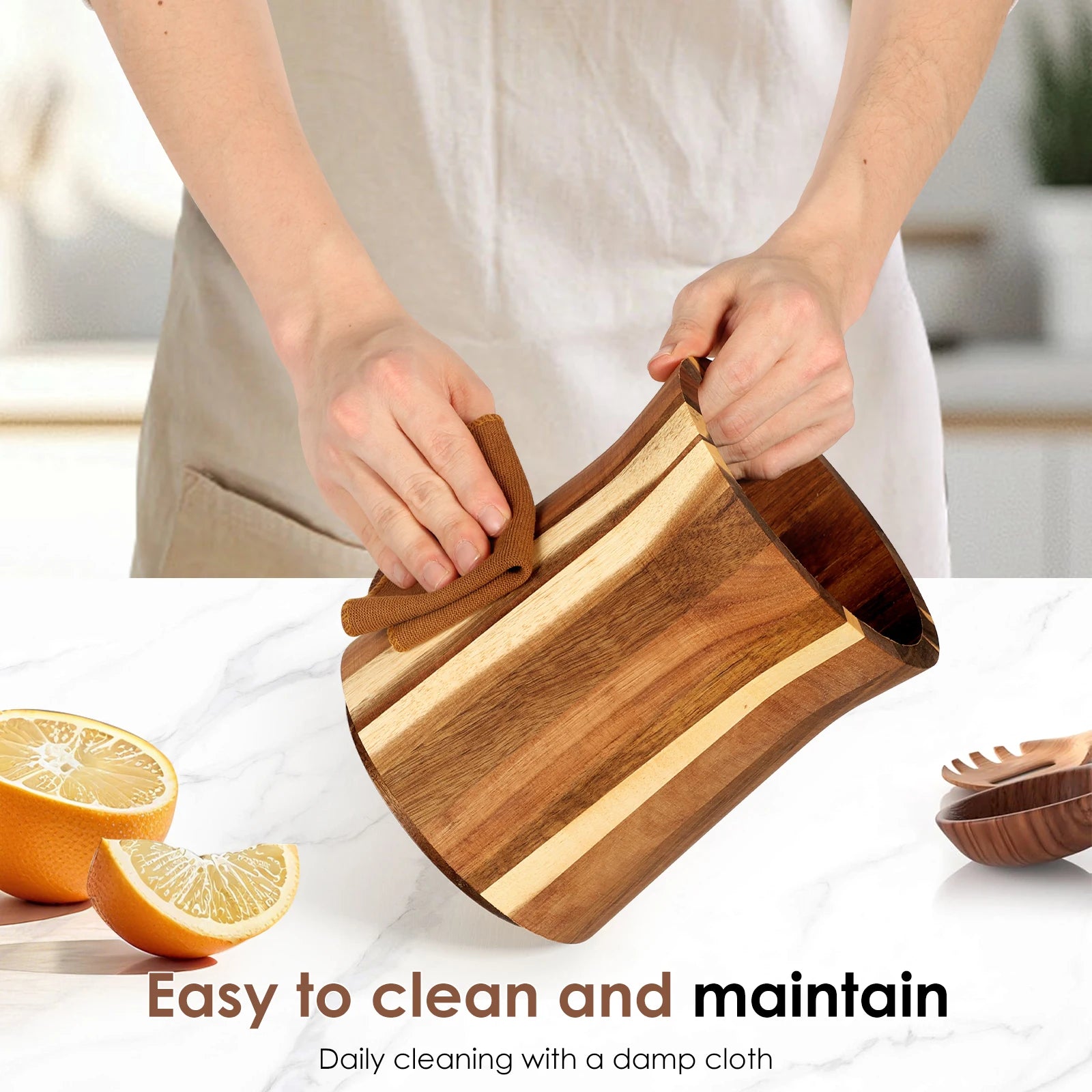 360° Rotating Acacia Wood Utensil Holder – Countertop Kitchen Tool Organizer
