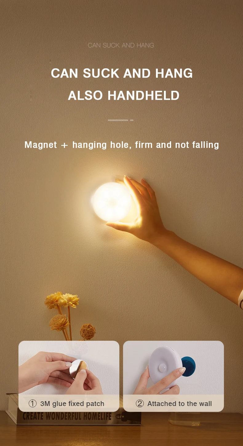 USB Rechargeable Motion Sensor Night Light – Wireless LED Lamp for Kitchen, Closet & Hallway
