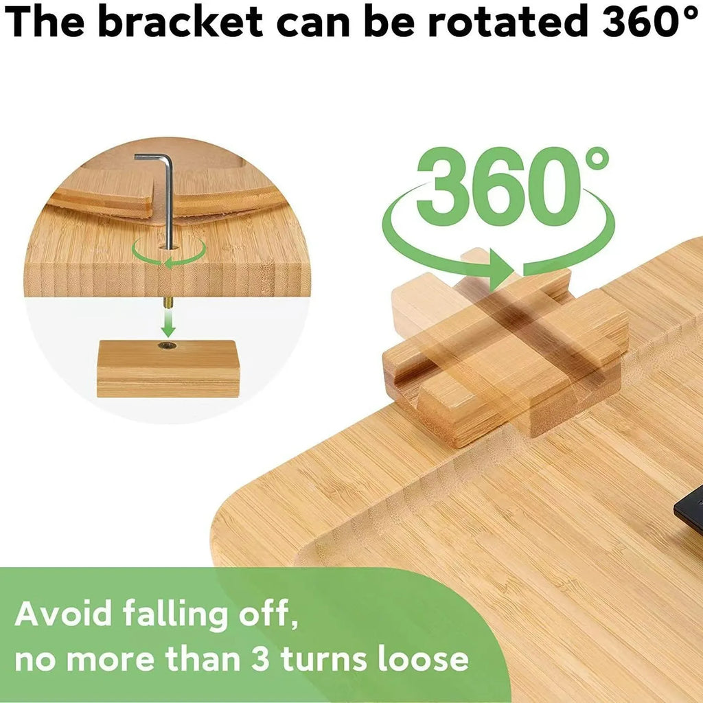 Bamboo Sofa Armrest Tray with Phone Holder – Foldable Side Table for Snacks & Drinks
