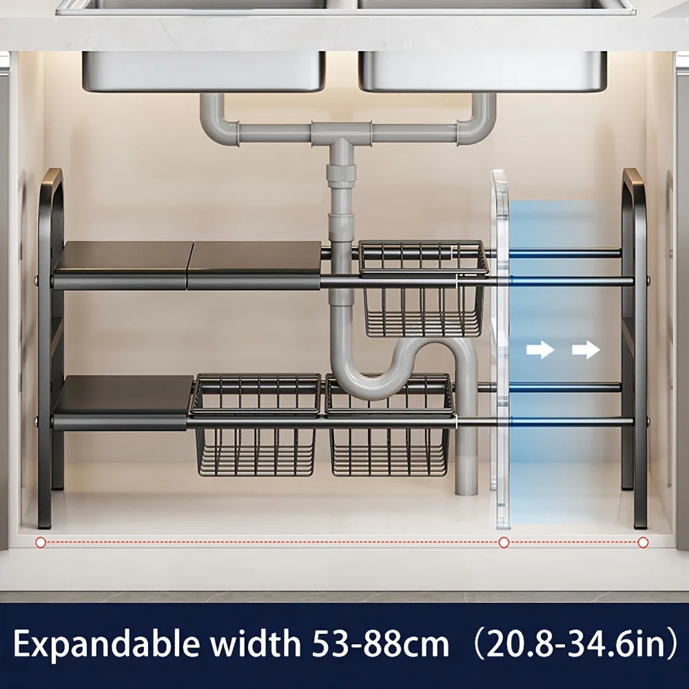 Expandable Under Sink & Cabinet Shelf Organizer – Multi-Use Storage Rack for Kitchen & Bathroom