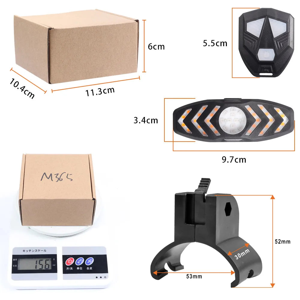 LED Turn Signal & Tail Light for Xiaomi M365, MI3, 1S & Pro2 — Wireless Remote, USB Rechargeable