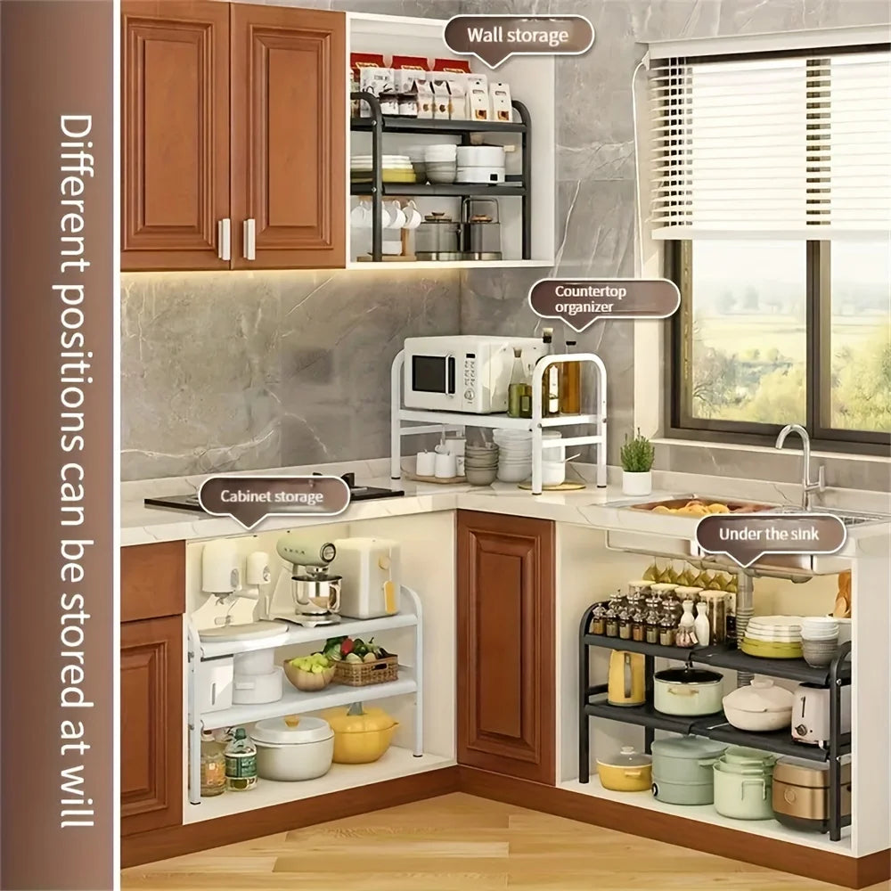 Expandable Under Sink & Cabinet Shelf Organizer – Multi-Use Storage Rack for Kitchen & Bathroom