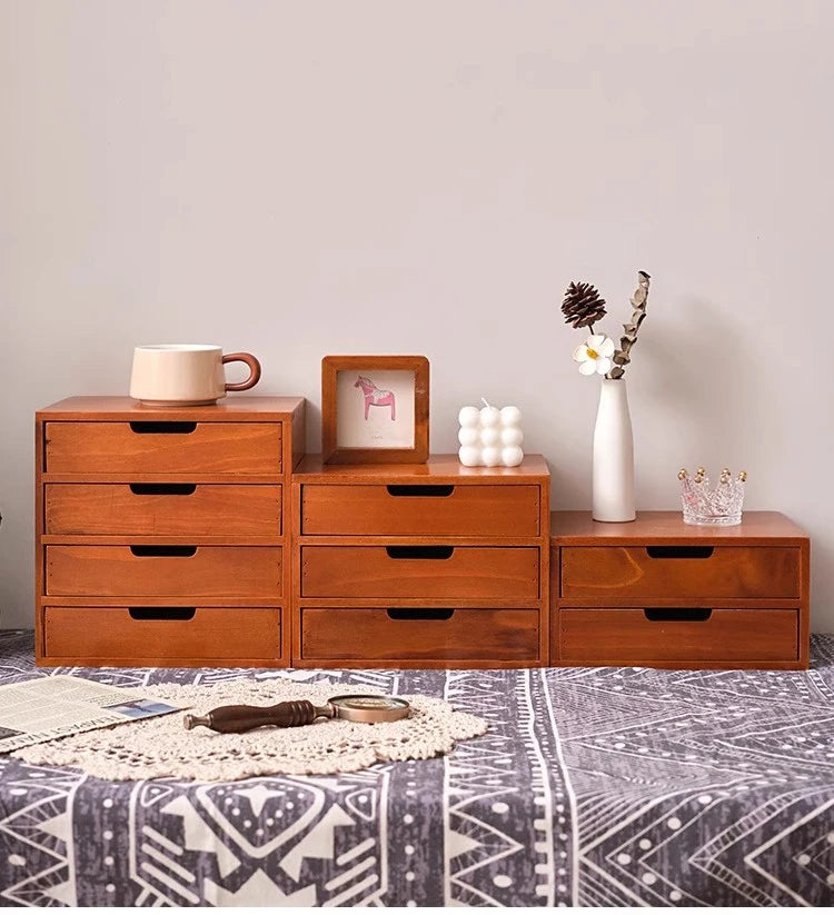 Japanese-Style Wooden Storage Drawers – Minimalist Solid Wood Desk Organizer, 1–4 Drawer Options